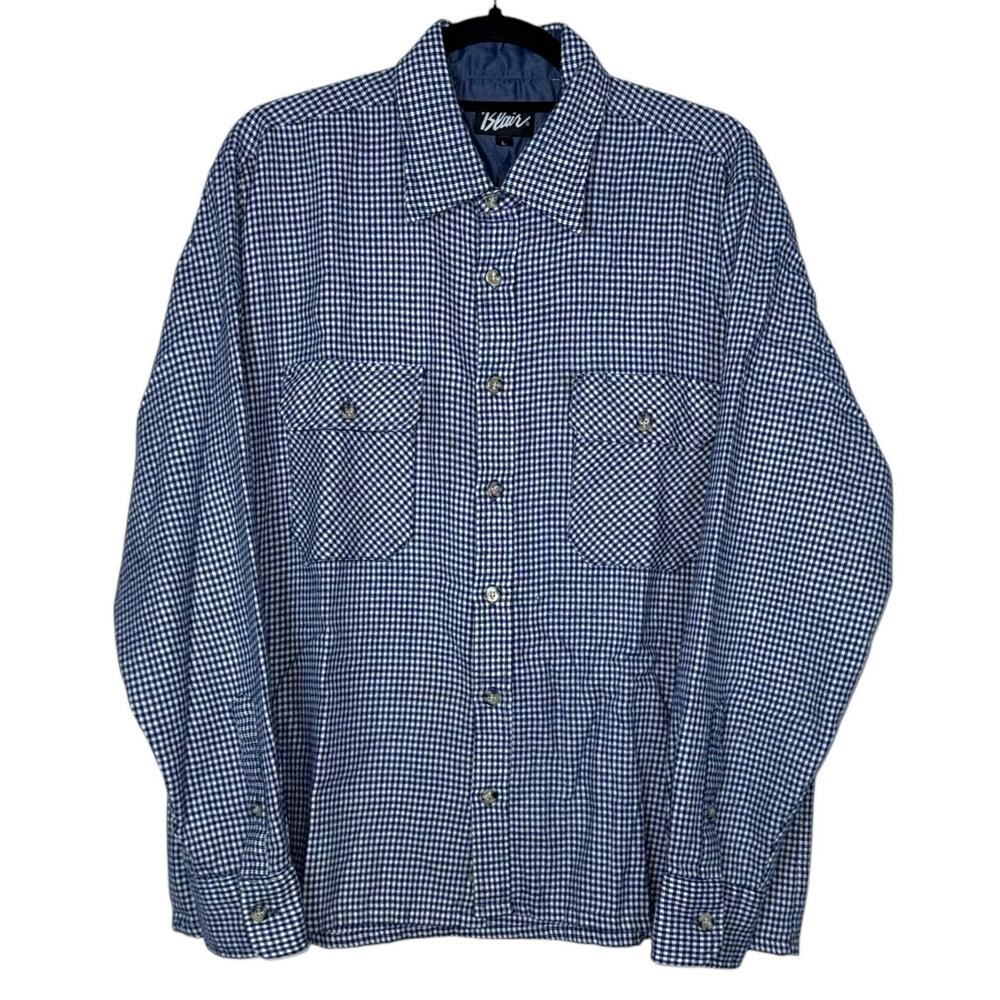 Vintage Casual Button Down Shirt, Plaid Button Front Mens Sz Large Blue White